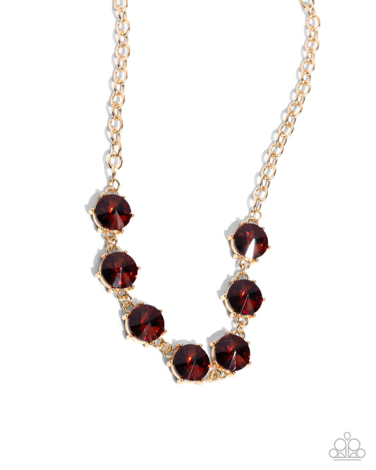 Drowning in Dazzle - Brown Tea Gem Gold Frame Necklace Paparazzi N2940