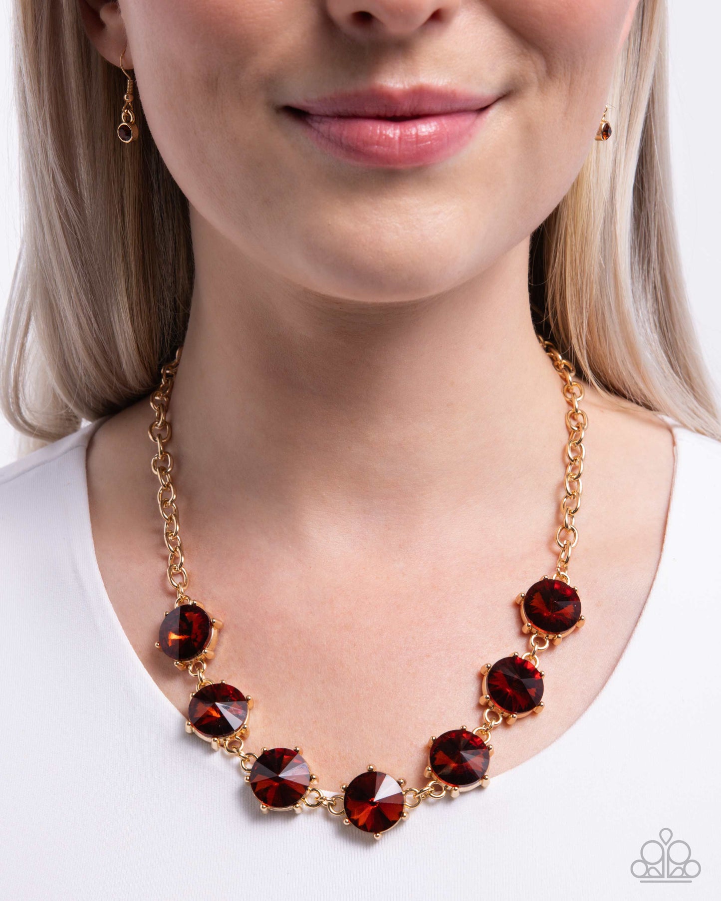 Drowning in Dazzle - Brown Tea Gem Gold Frame Necklace Paparazzi
