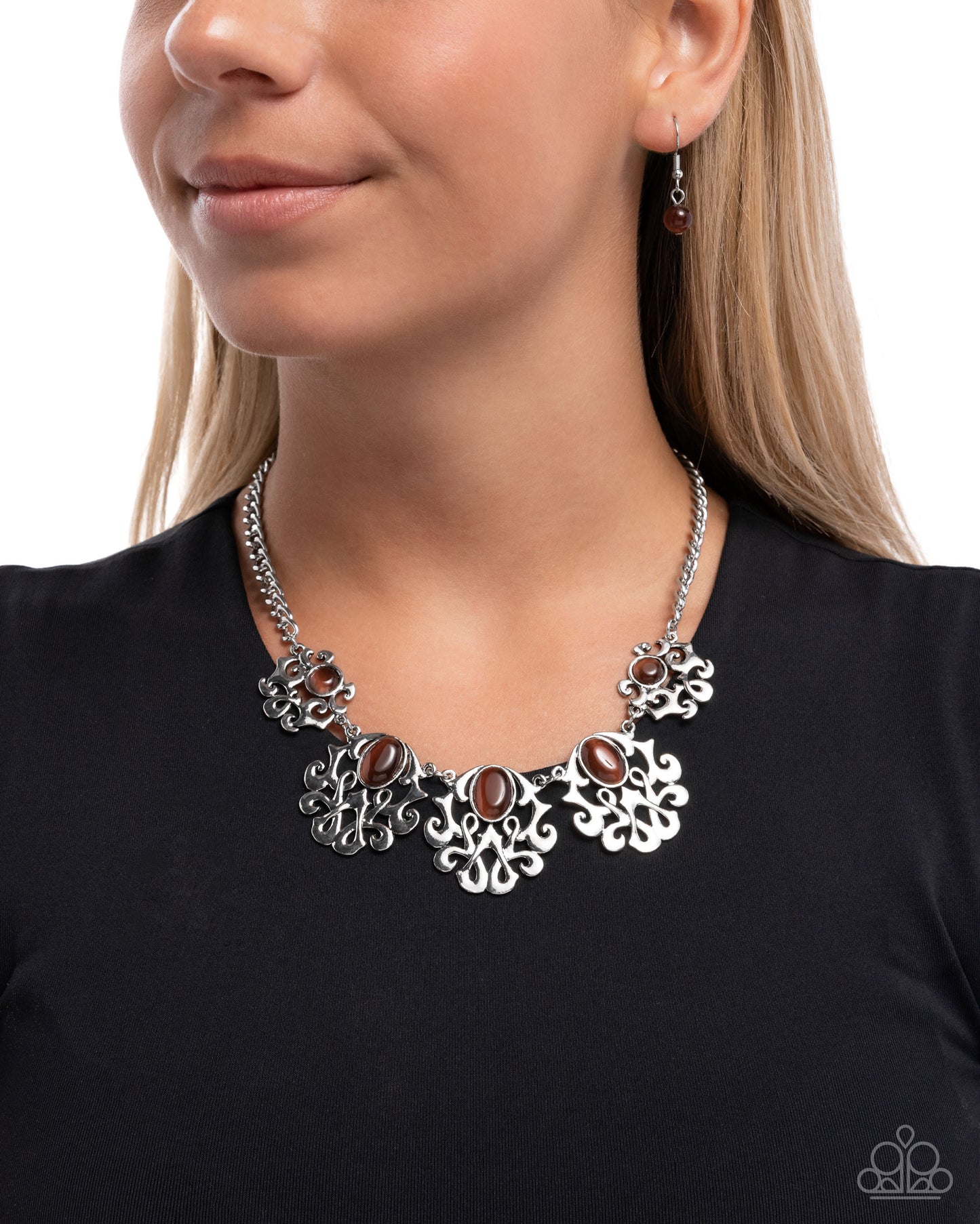 Midsummer Masterpiece - Brown Cat's Eye Stone Silver Necklace Paparazzi