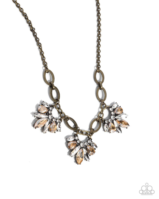 Professional Powerhouse - Brass White, Champagne Gem Necklace Paparazzi N2939