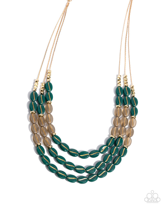 Paparazzi Playful Passage - Green Aventurine, Brown Oval Bead & Gold Chain Layered Necklace