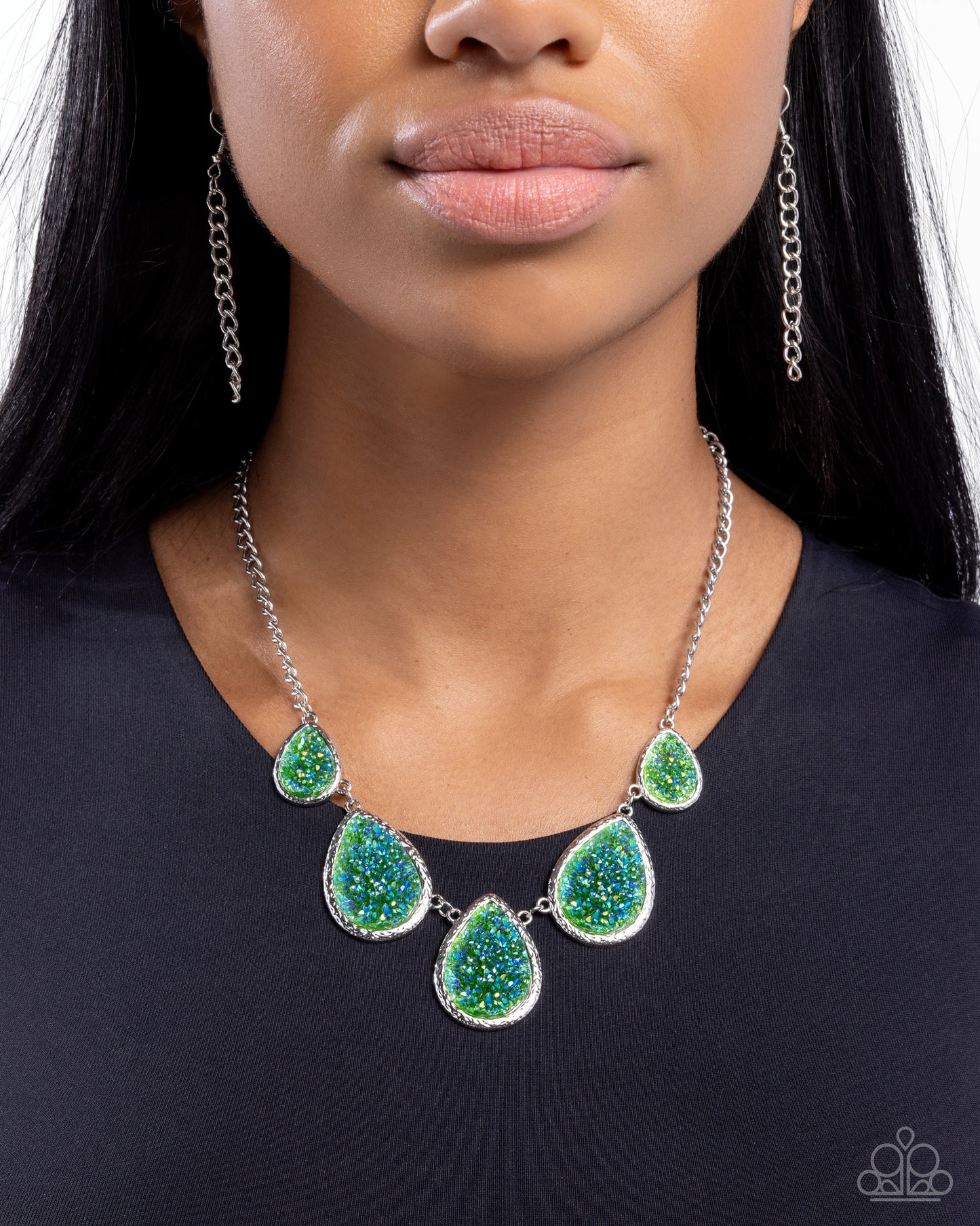 Geode Gamut - Multi Green Druzy Like Stone Statement Necklace Paparazzi N3251
