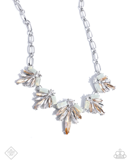 Superb Shine - Multi White Rhinestone, Milky Blue Stone, Champagne Gem Necklace Fiercely 5th Avenue January 2025 Fashion Fix Paparazzi N3188