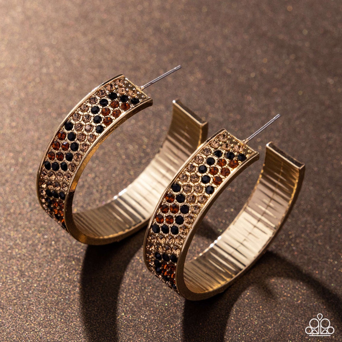 Cheetah Clique Gold Animal Print Rhinestone Hoop Earring Life Of The Party January 2025 Paparazzi E1480