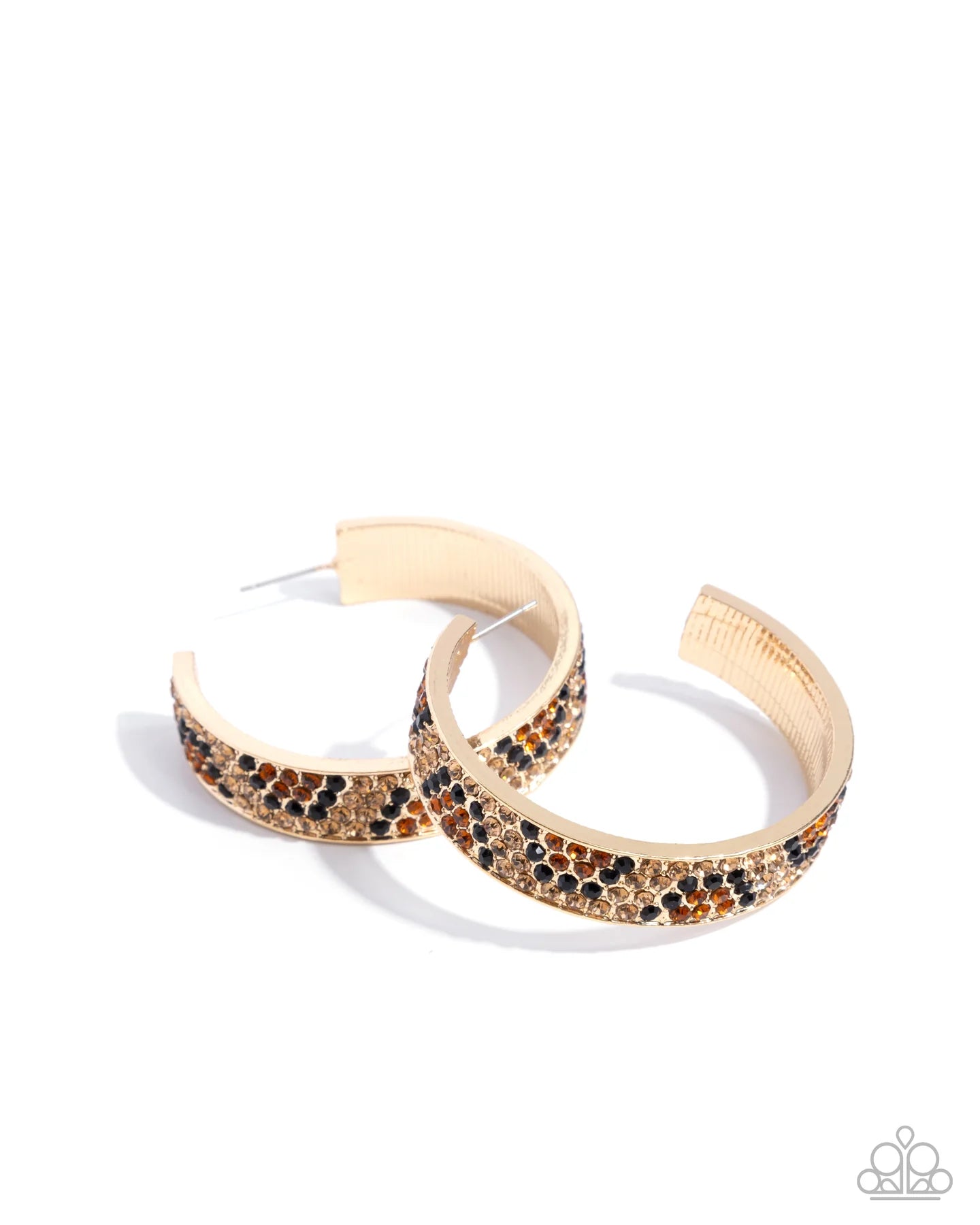 Cheetah Clique Gold Animal Print Rhinestone Hoop Earring Life Of The Party January 2025 Paparazzi E1480