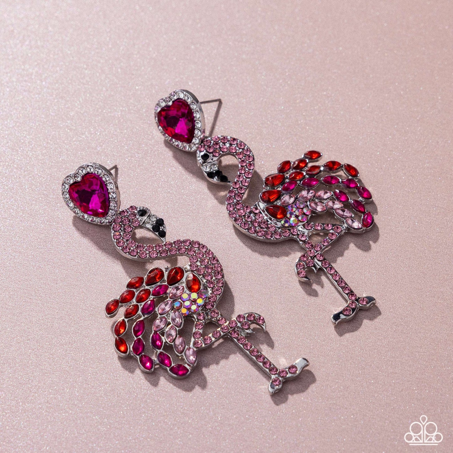 Flamingo Freestyle Pink Rhinestone Heart & Flamingo Post Earring Life Of The Party January 2025 Paparazzi E1809
