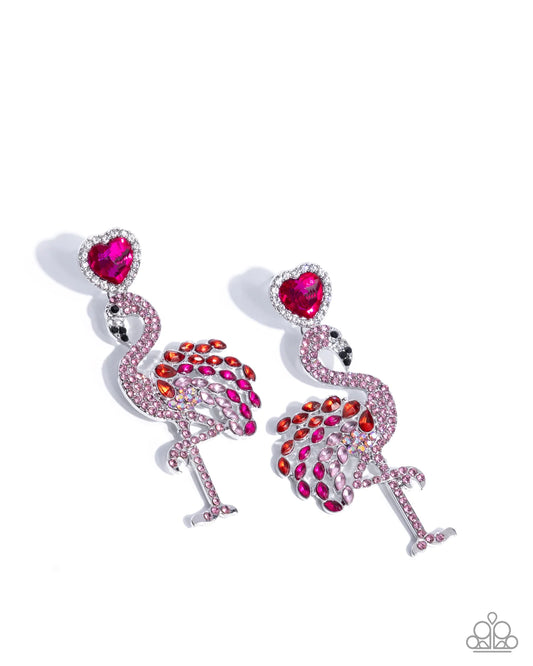 Flamingo Freestyle Pink Rhinestone Heart & Flamingo Post Earring Life Of The Party January 2025 Paparazzi E1809