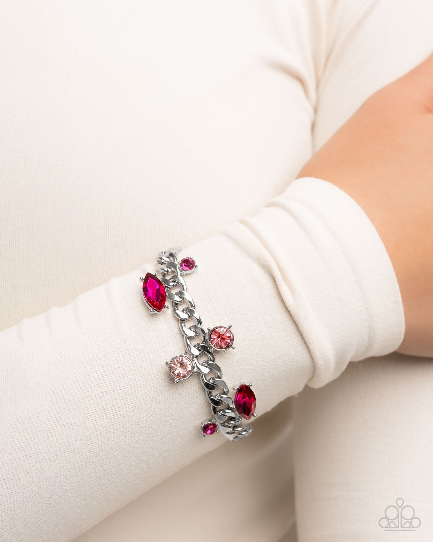 Complete Look Pink & Fuchsia Rhinestone Captivating Chic Necklace & Captivating Chance Bracelet Set Paparazzi