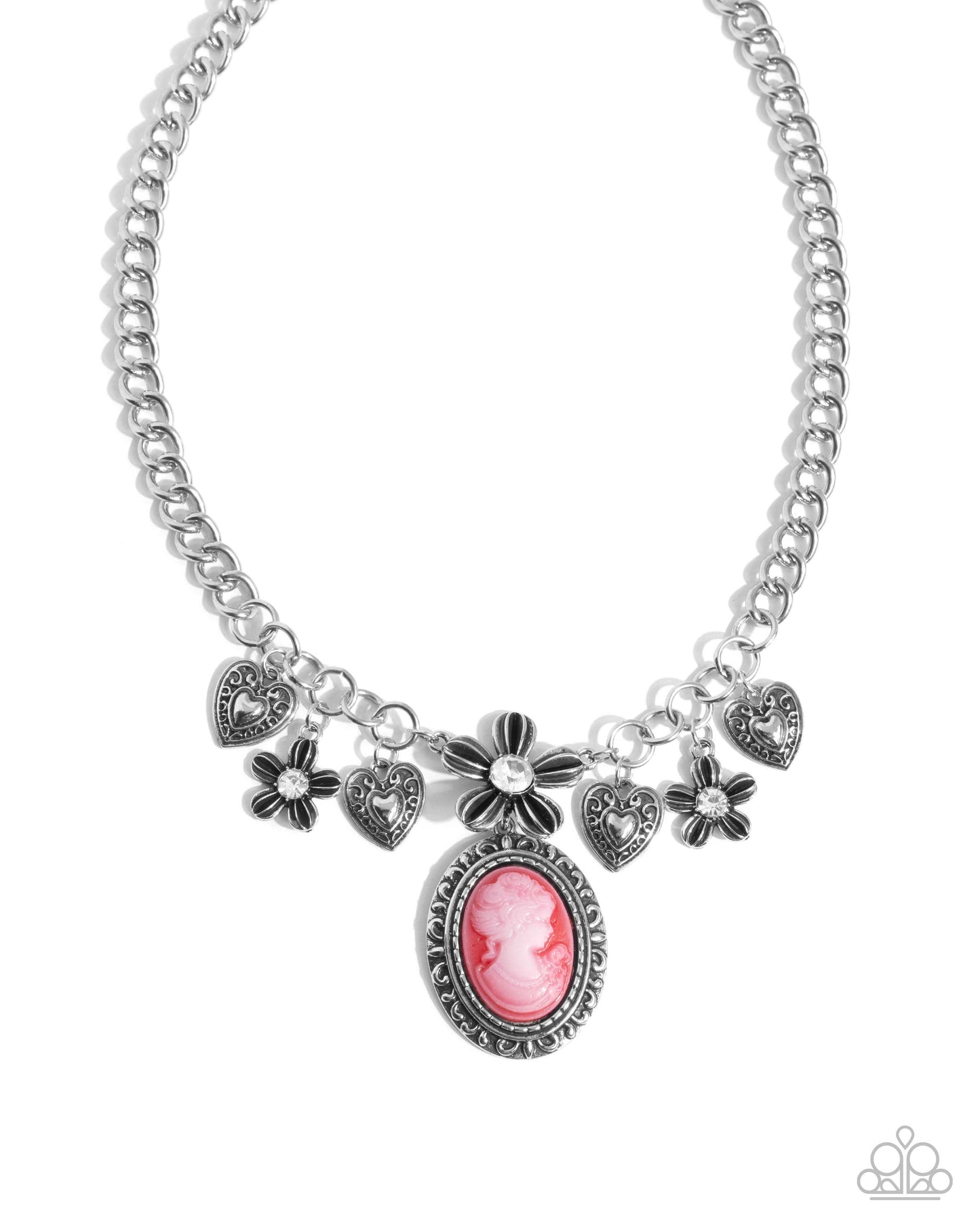 Complete Look Necklace: Vintage Story - Red Cameo Style & Bracelet: Ageless Account Red Silver Flower Paparazzi N3592