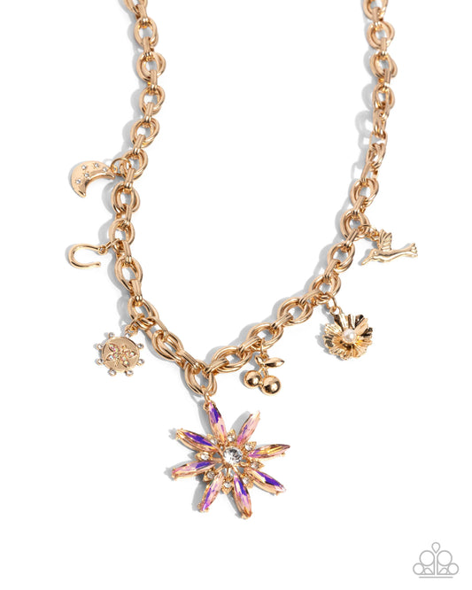 Elegant Encore - Orange UV Gem Flower Charm Style Necklace Paparazzi N3425