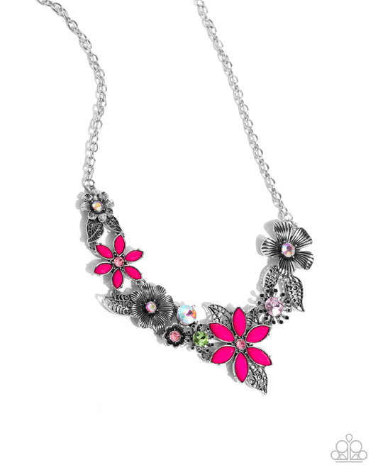 GARDEN My Sparkle - Pink - Pink Peacock Flower Necklace Paparazzi N3081