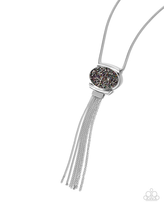 Chained Complication - Silver Hematite Rhinestone Tassel Silver Necklace Paparazzi N2917