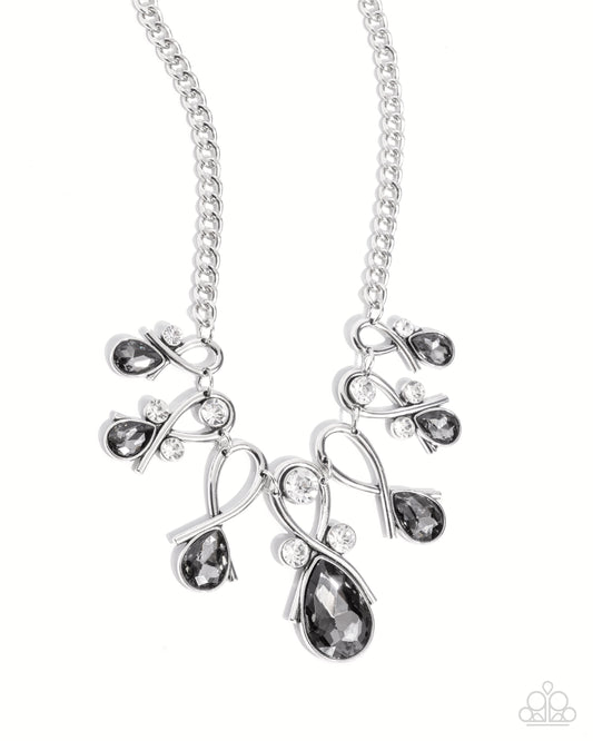 Infinity Institute - Silver Infinity Frame & Smoky Teardrop Gem Statement Necklace Paparazzi N3417