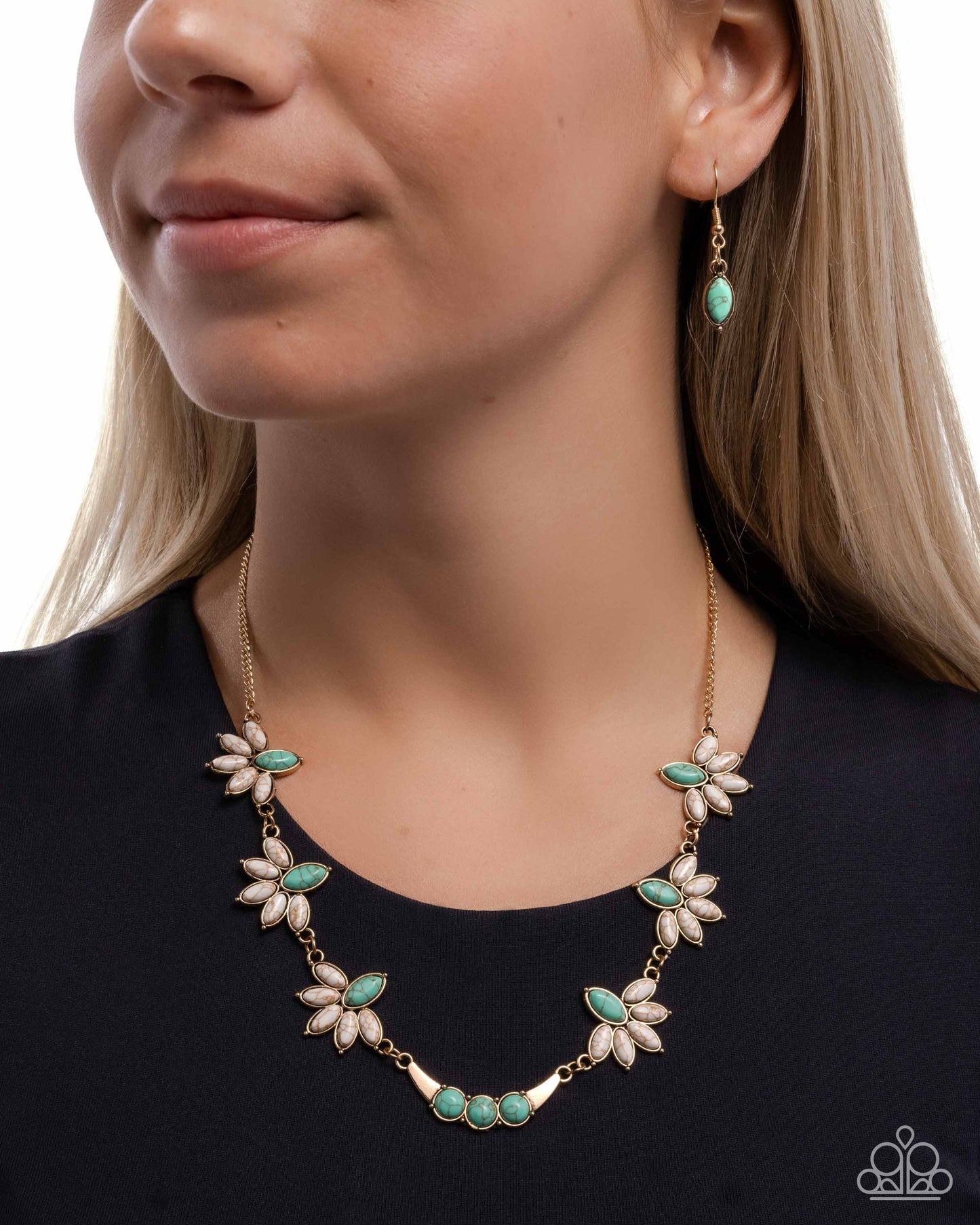 Substantial Stone - White & Turquoise Stone Santa Fe Style Necklace Paparazzi N2872