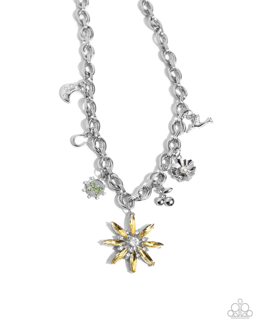 Elegant Encore - Yellow Oversized Floral Pendant & Charm Style Necklace Paparazzi N3264