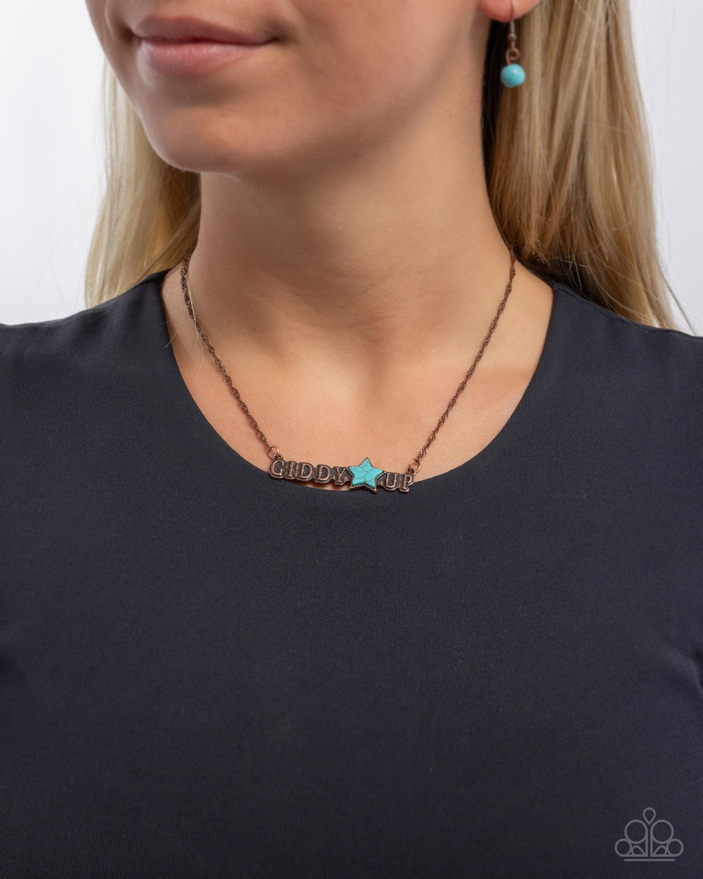 Giddy Up Glam - Copper "GIDDY UP" Turquoise Stone Star Santa Fe Style Necklace Paparazzi