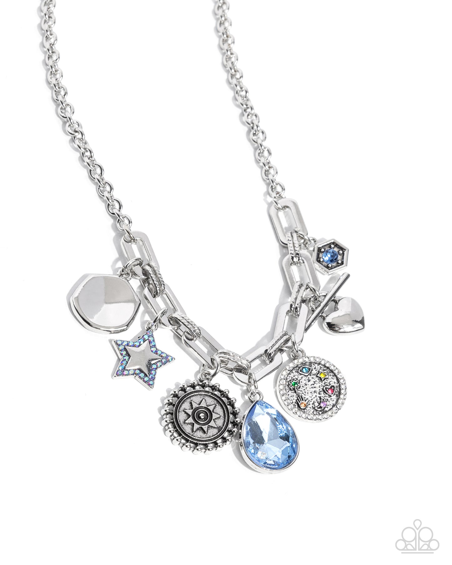 Welcome to the Show - Blue - Light Sapphire Iridescent Rhinestone Charm Style Necklace Paparazzi N3161