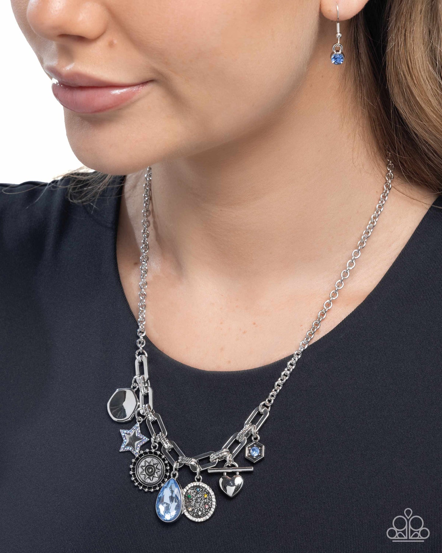 Welcome to the Show - Blue - Light Sapphire Iridescent Rhinestone Charm Style Necklace Paparazzi N3161