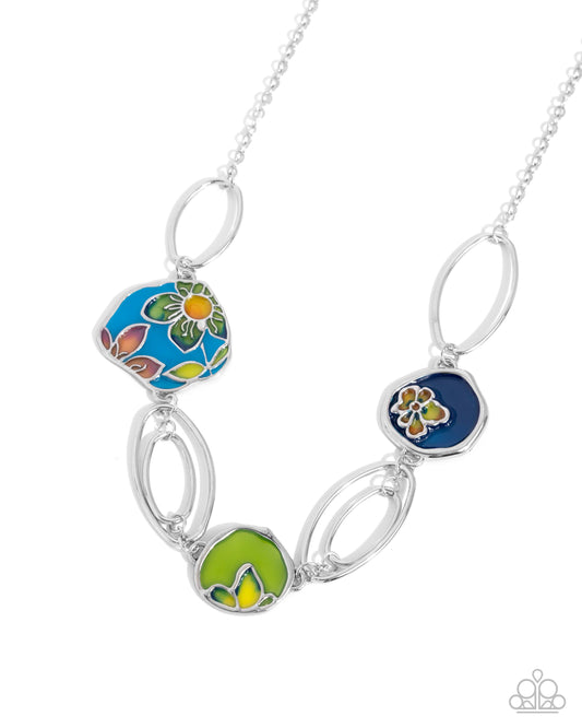 Stained Glass Statement - Multicolored Floral Painted Stained Glass Motif Necklace Paparazzi N2905