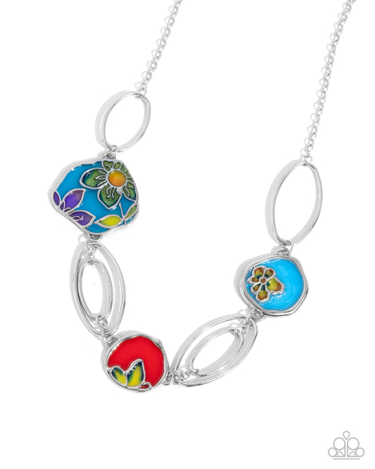 Stained Glass Statement - Multi Colored Floral Transparent Stained-Glass Motif Necklace Paparazzi N3252