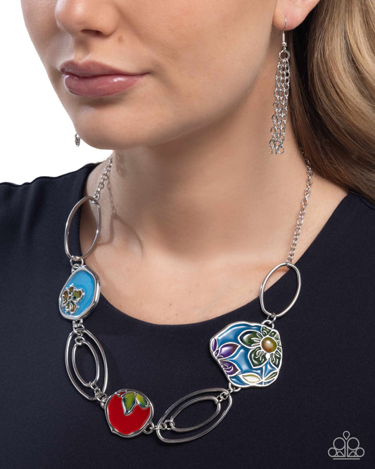 Stained Glass Statement - Multi Colored Floral Transparent Stained-Glass Motif Necklace Paparazzi N3252