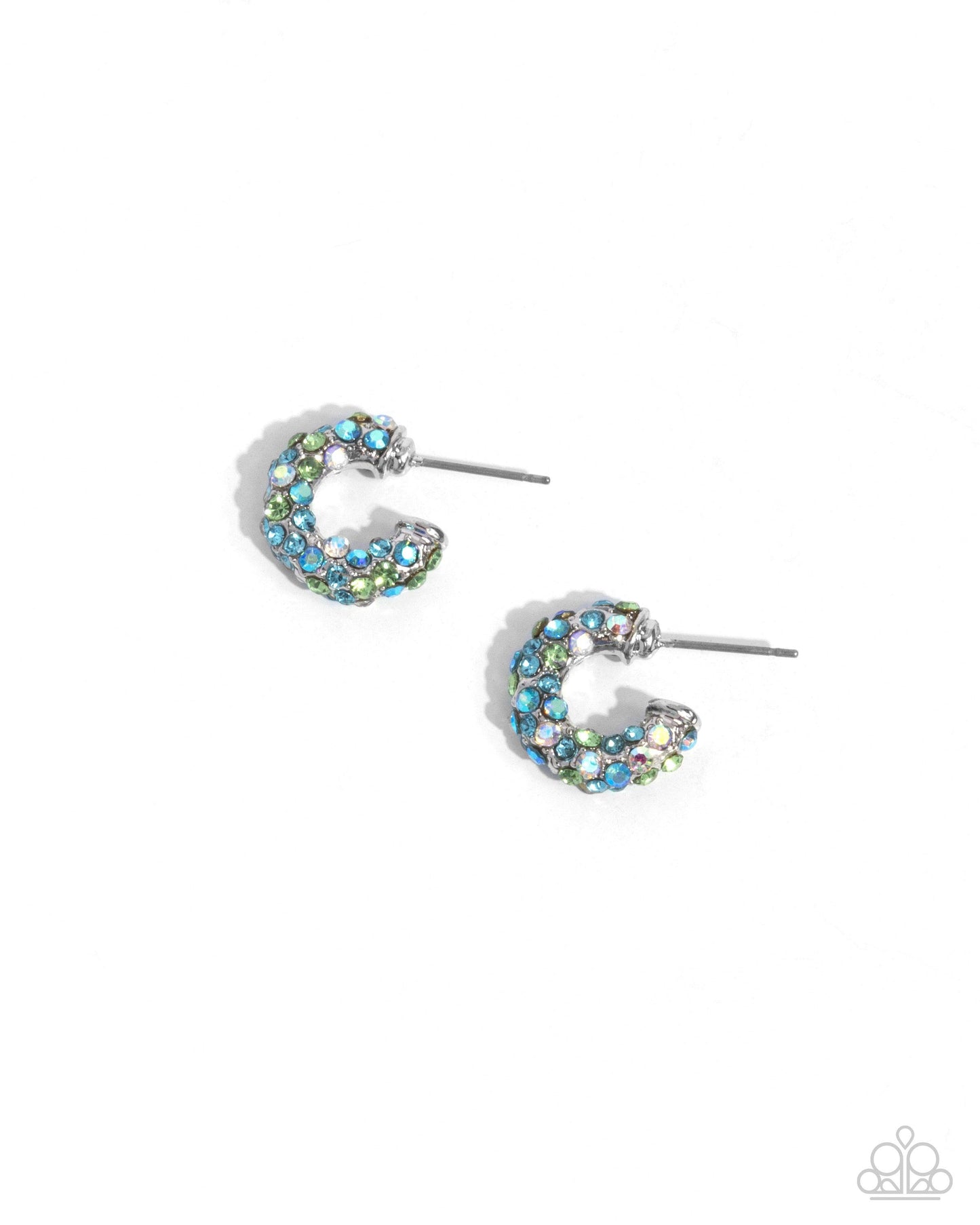 Complete Look Incandescent Aquamarine, Iridescent & Green Rhinestone Cuff & 3/4 Inch Hoop Earring Paparazzi