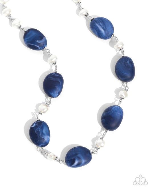 Complete Look Selective Socialite Blue Navy Matte & White Pearl Necklace & Selective Slay Blue Bracelet Paparazzi N3577