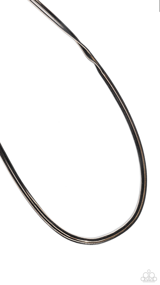 Corded Champion - Black, Gold & Gunmetal Chain Necklace Paparazzi N2891