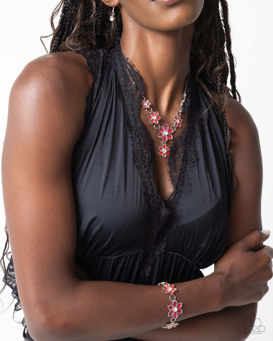 Complete Look Compatibly Chic - Red Necklace & Compatibly Charming - Red Bracelet Set Paparazzi N3586