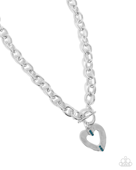 Affectionate Assist - Blue Zircon Rhinestone & Silver Heart Necklace Paparazzi N2623