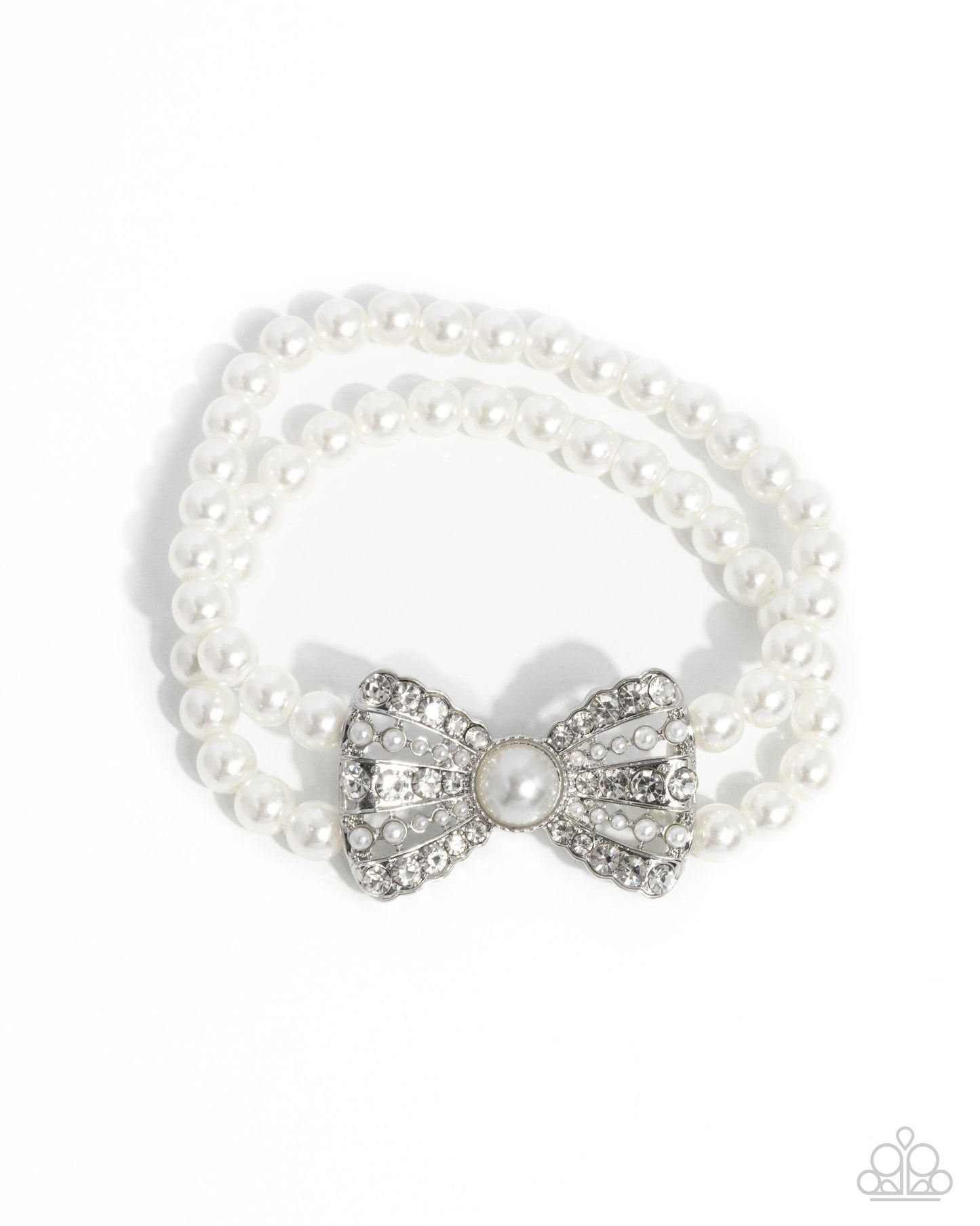 Complete Look White Bracelet: Admirable Aria White Pearl Stretch Bracelet & Post Earring: Adorable Aria - White Pearl Paparazzi B2396