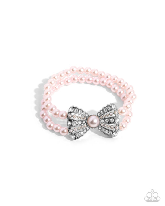 Baby Pink Pearl White Rhinestone Bow Bracelet Paparazzi B1855