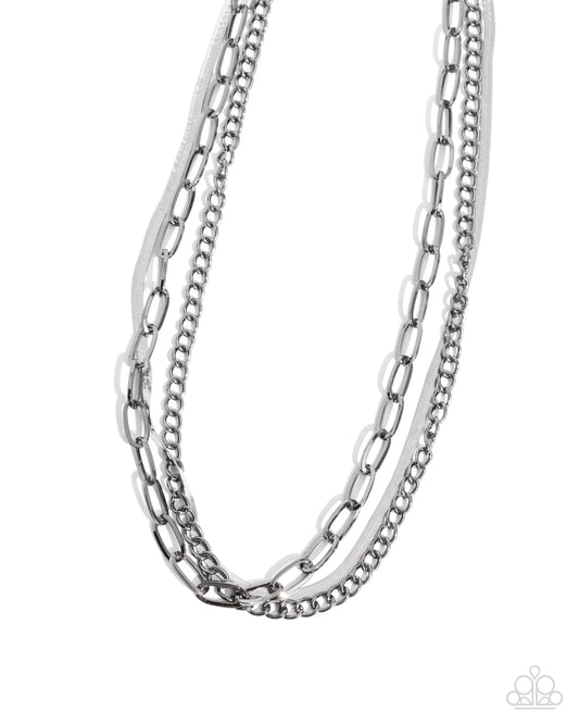 Mismatched Maverick Multi Gunmetal, Silver Chain Necklace Paparazzi N2850