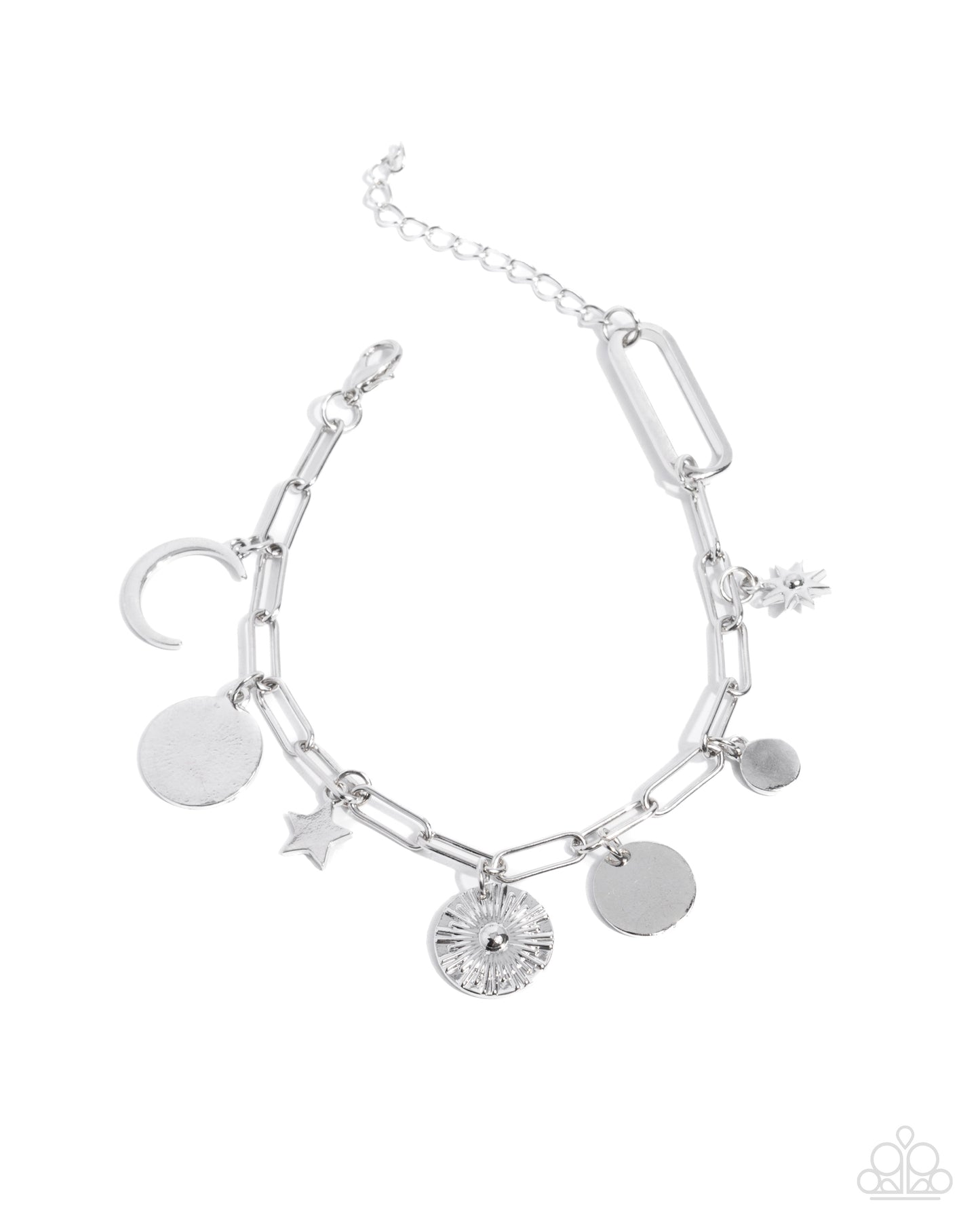 Astral Ambience Silver Paperclip Chain, White Rhinestone Star & Moon Necklace Paparazzi N2600