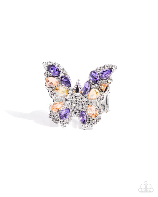 Aerial Admittance Purple, Peach Champagne Butterfly Ring Paparazzi