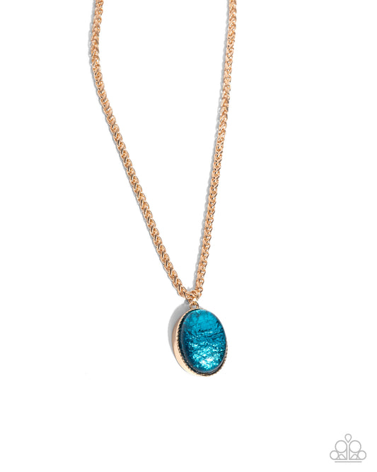 Rule the Night Blue - Capri Blue Foil Like Pendant Gold Necklace Paparazzi N3377