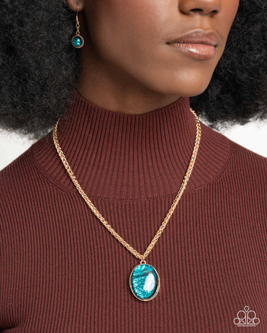 Rule the Night Blue - Capri Blue Foil Like Pendant Gold Necklace Paparazzi N3377