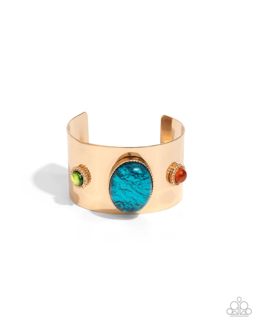 Rule the Flight - Blue Foil Like Gem Gold Cuff Bracelet Paparazzi