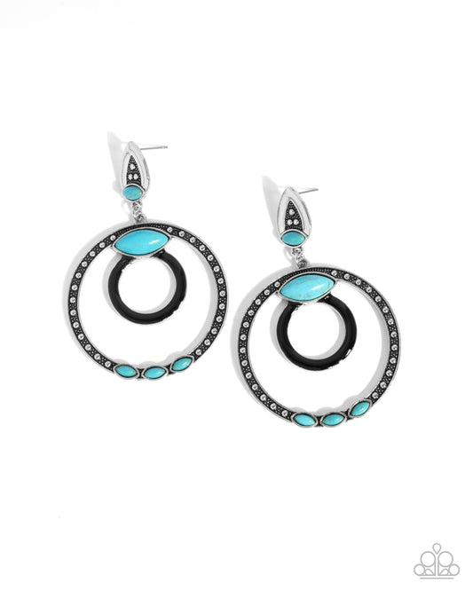Handcrafted Hero - Black Painted Rustic & Turquoise Stone Santa Fe Style Earring Paparazzi E2623