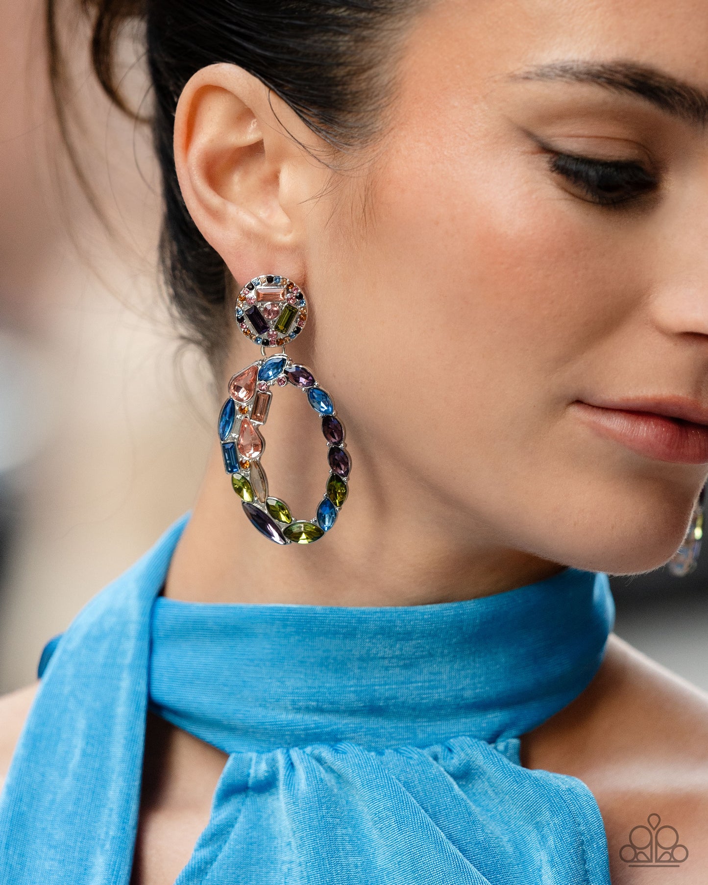 Eclectic Elevation - Multicolored, Blue, Pink Rhinestone & Gem Post Earring Paparazzi E2692