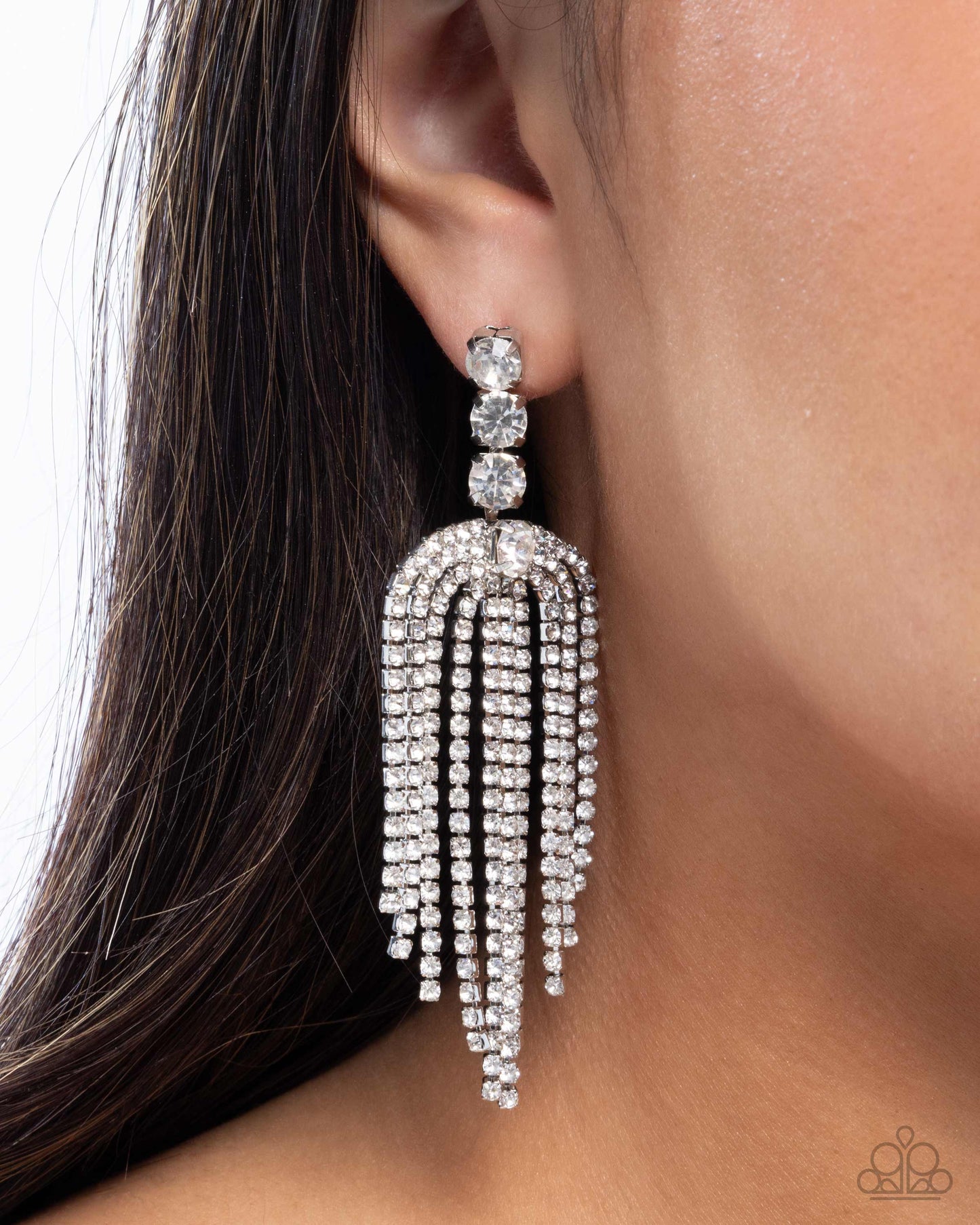 Tapered Twilight - White Gem & Rhinestone Chandelier Style Earring Paparazzi E2557