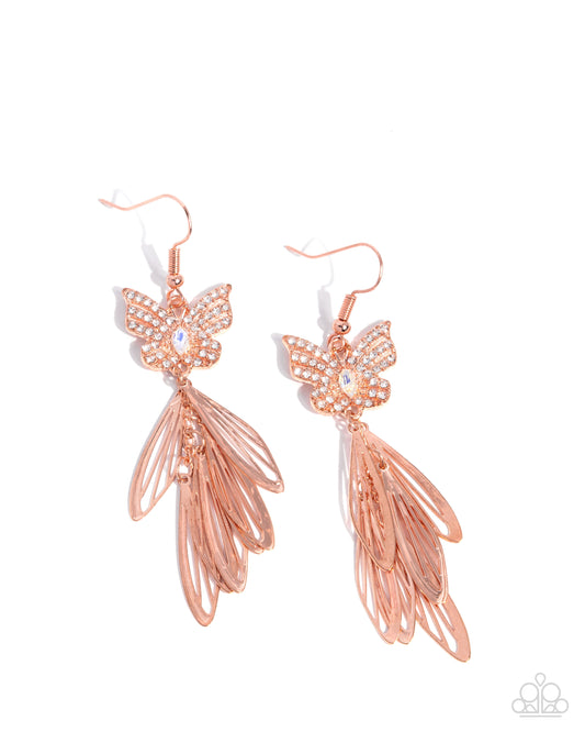 Fairy Dust - Copper - Shiny Copper & White Butterfly Earring Paparazzi E2679