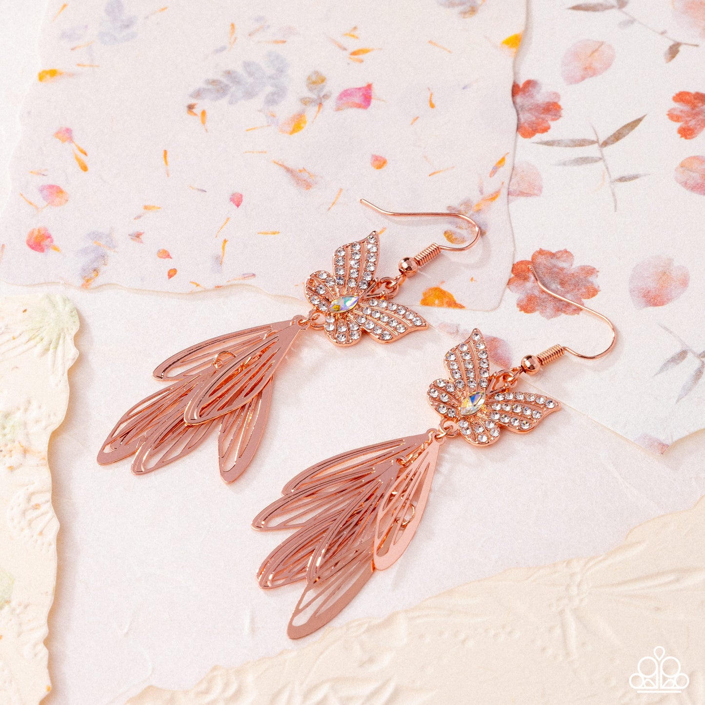 Fairy Dust - Copper - Shiny Copper & White Butterfly Earring Paparazzi E2679