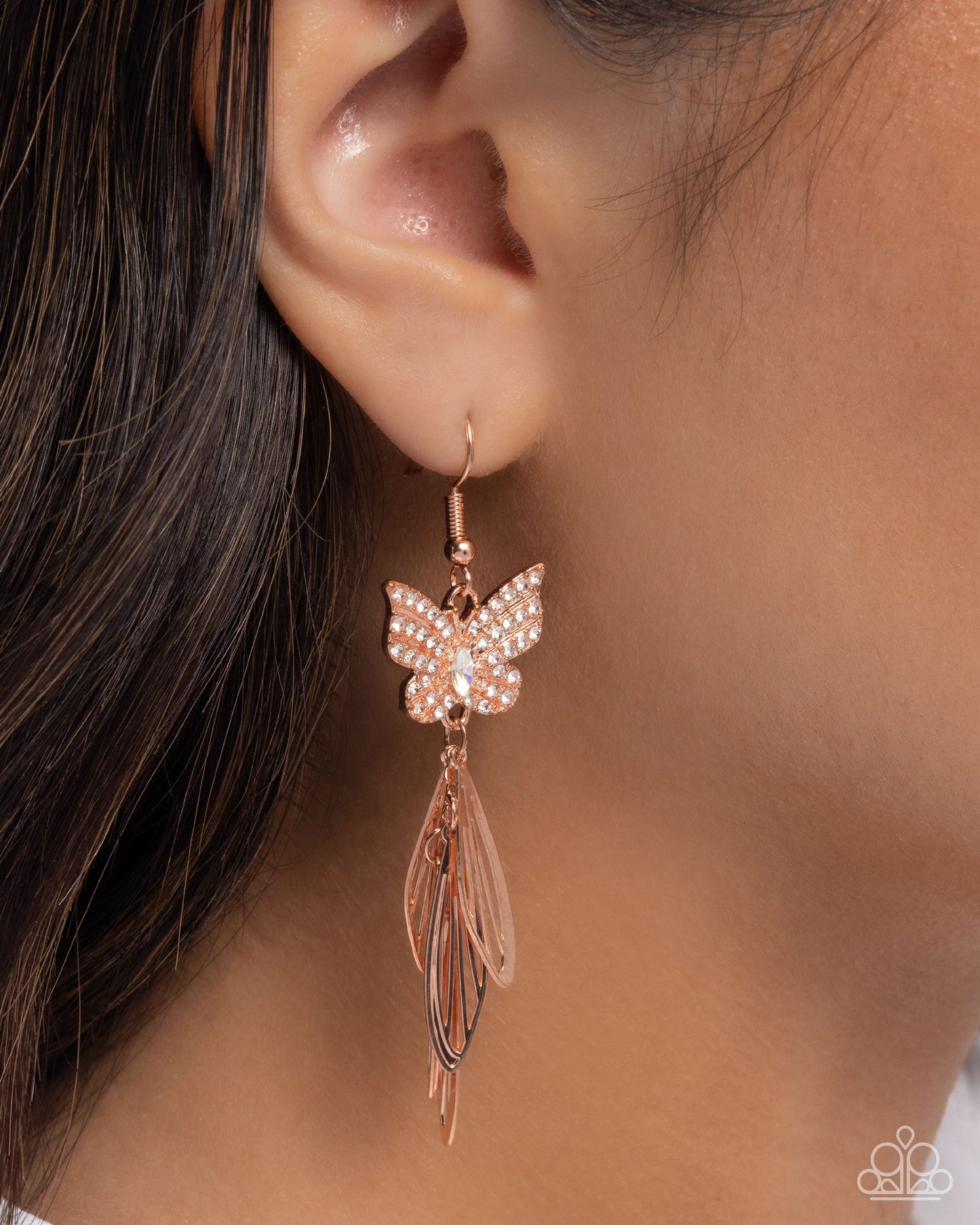 Fairy Dust - Copper - Shiny Copper & White Butterfly Earring Paparazzi E2679