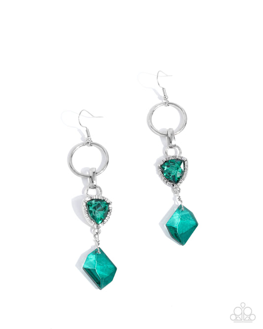 Chiseled Clarity - Green Emerald Gem Silver Earring Paparazzi E3053