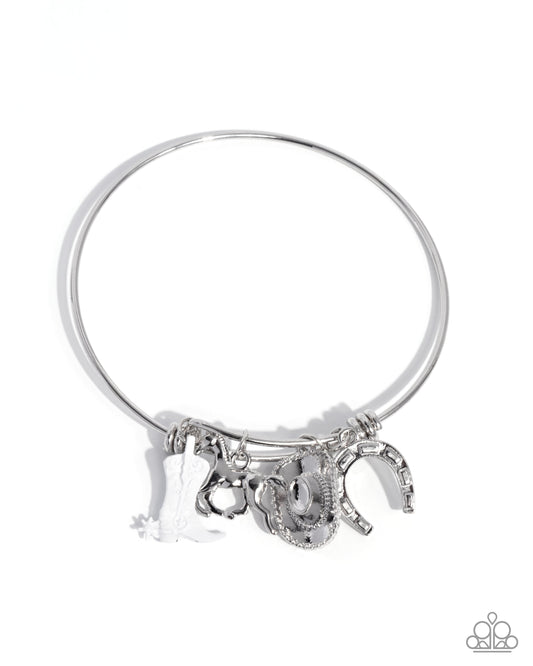 Western Waltz White Cowboy Boot, Hat, Horseshoe Bracelet Santa Fe Style Paparazzi B1914