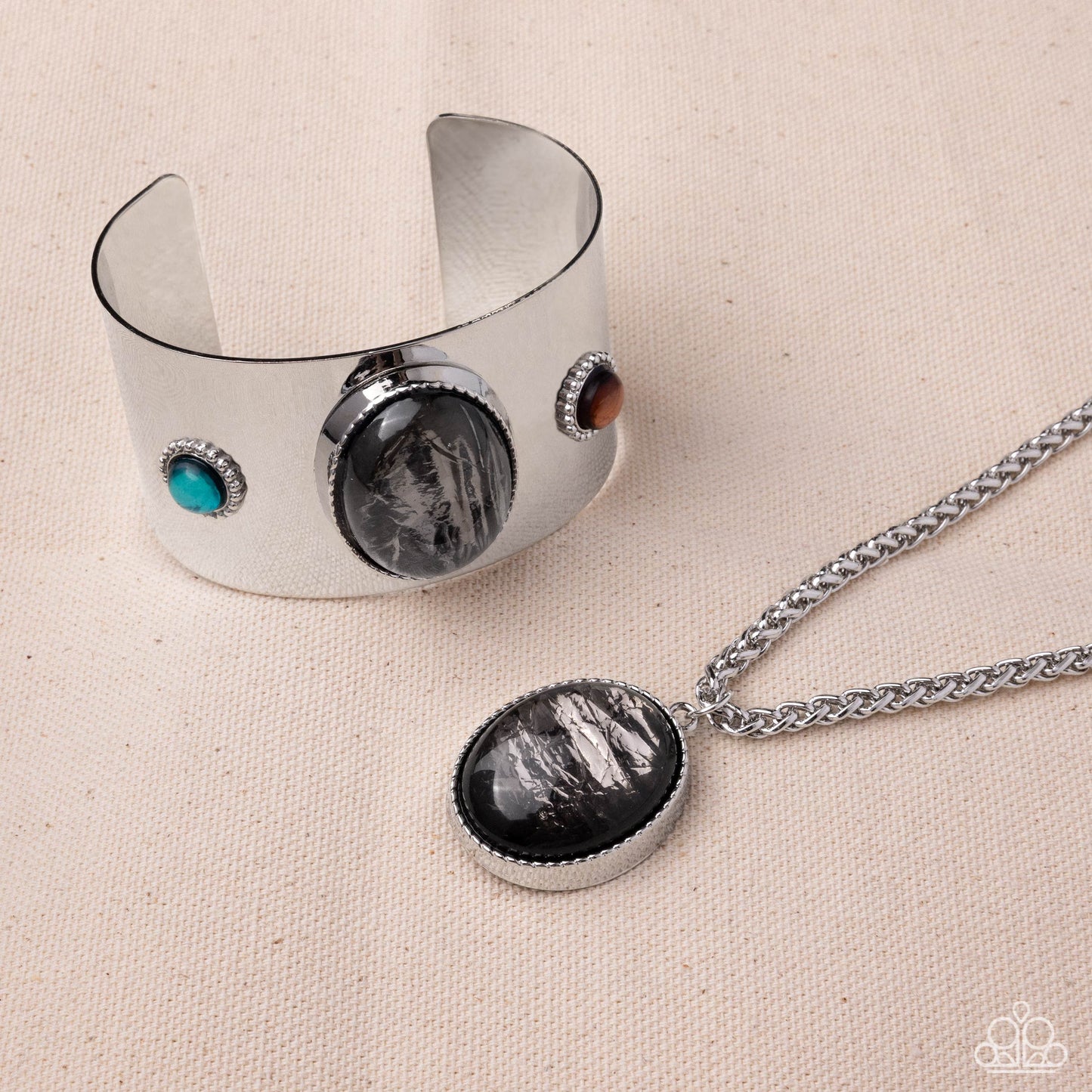 Rule the Light - Complete Look Rule the Night Silver Necklace & Bracelet: Rule the Flight - Silver Cuff Bracelet Set Paparazzi N3594