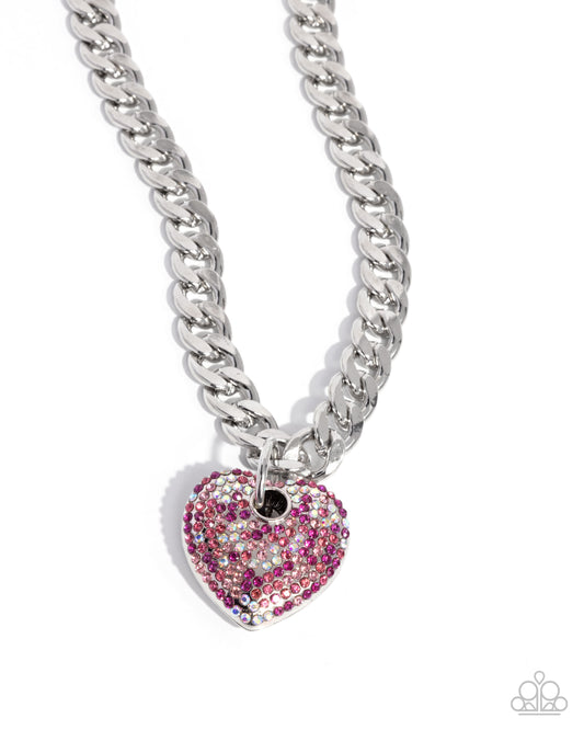 Ardent Affection - Pink Light Rose, Fuchsia, Rose & Iridescent Rhinestone Heart Necklace Paparazzi N2654