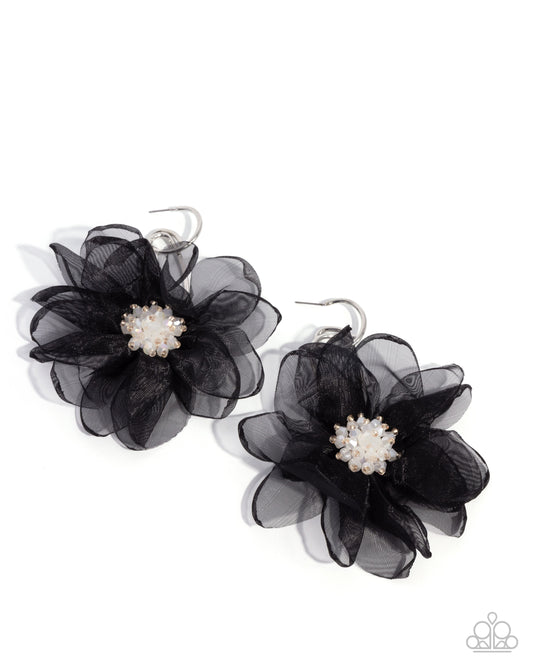 Cosmopolitan Chiffon - Black Chiffon 1 Inch Hoop Earring Paparazzi E2451
