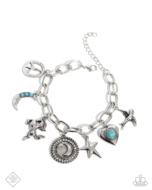 Technical Token - Blue Turquoise Charm Style Bracelet Simply Santa Fe Fashion Fix February 2025 Paparazzi B2202